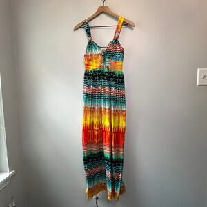 Allison Brittney Women's Stretch Multicolor Striped Tank Maxi Dress Size Medium